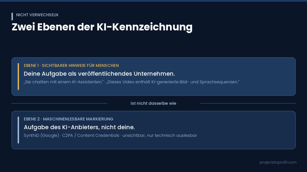 Zwei Ebenen der KI-Kennzeichnung SynthID C2PA und sichtbarer Hinweis