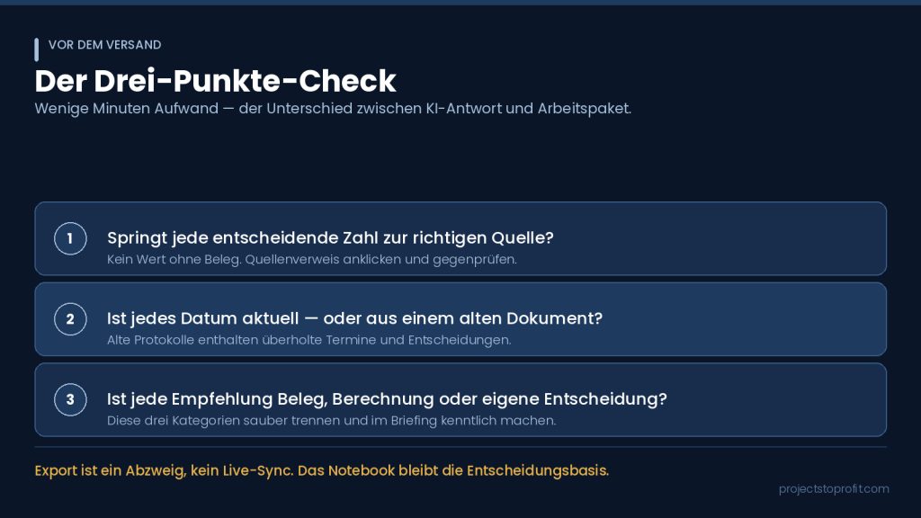 Drei-Punkte-Check vor dem Versand eines KI-generierten Management-Briefings
