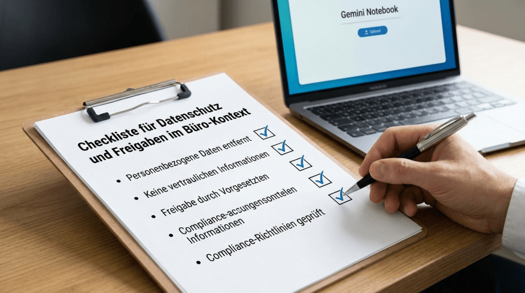 Compliance-Check vor dem Hochladen von Firmendaten in Gemini Notebook