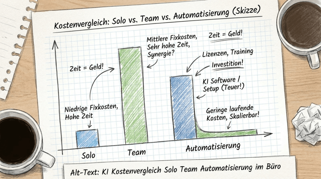 KI Kostenvergleich Solo Team Automatisierung im Büro